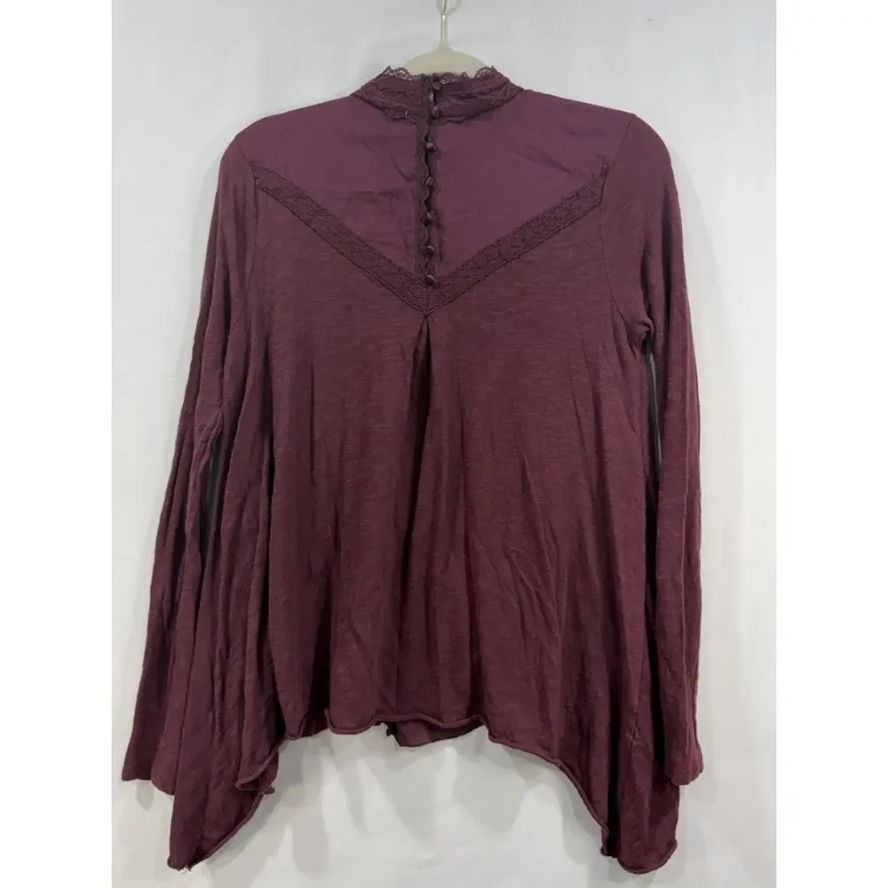 Free People Final Rose Blouse Burgundy Sz M Boho Hippie Twee